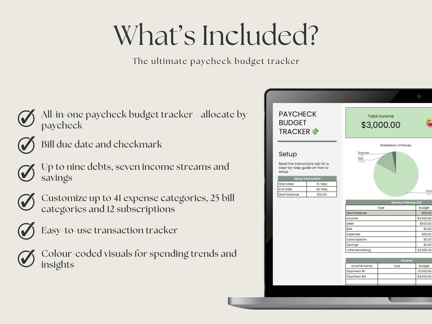 Paycheck Budget Tracker – Google Sheets Weekly & Biweekly Planner