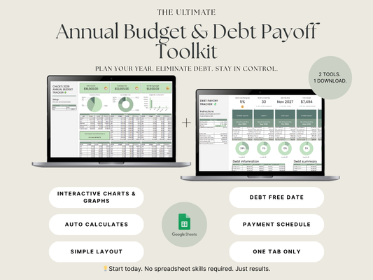 Annual Budget & Debt Payoff Tracker Bundle – Google Sheets Finance Tool