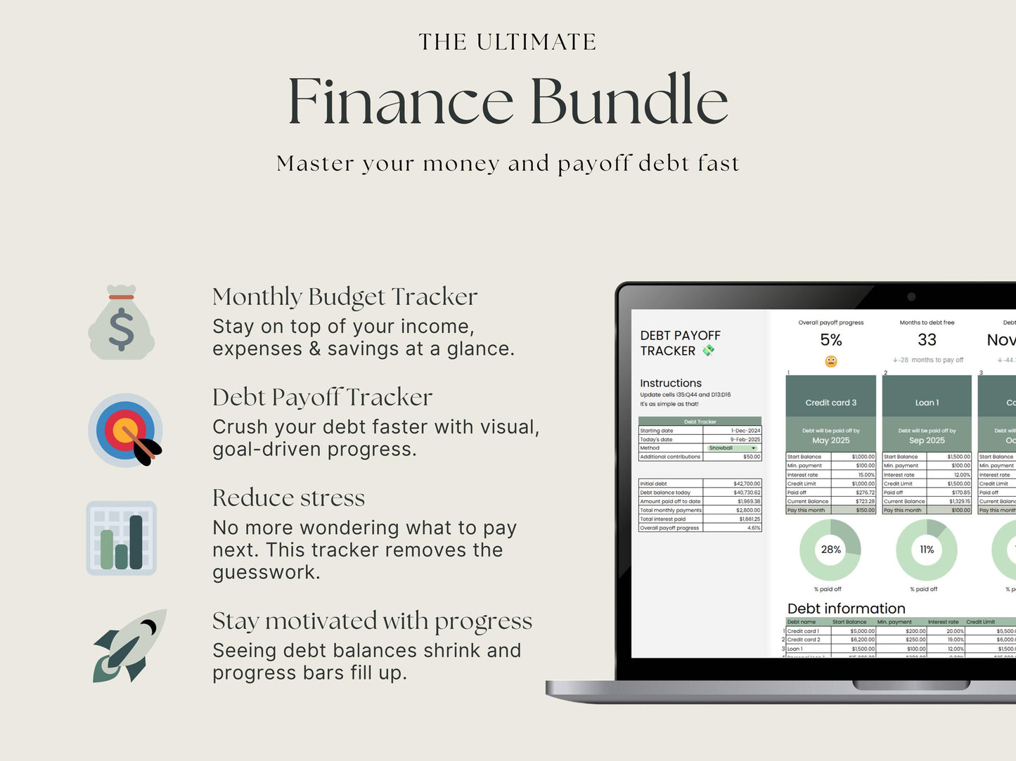 Budget & Debt Tracker Bundle – Monthly Tracker + Payoff Tool